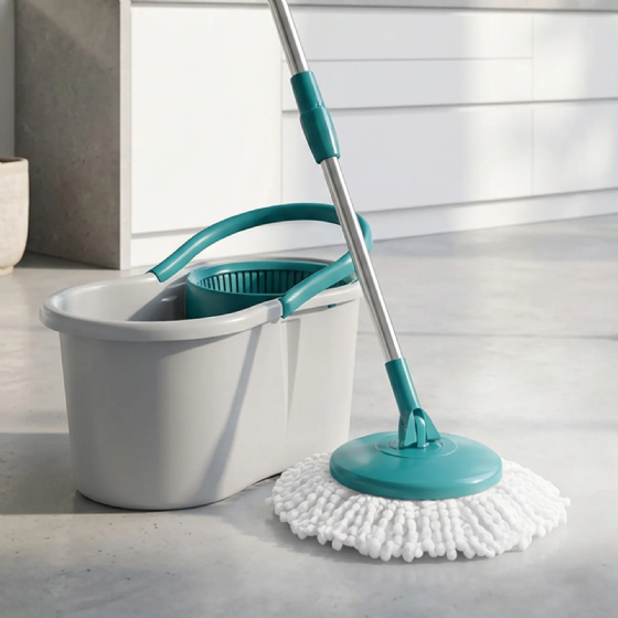 Mop Giratório Fit Com Balde Centrífuga Cabo Inox 3 Em 1 Cinza Escuro FlashLimp