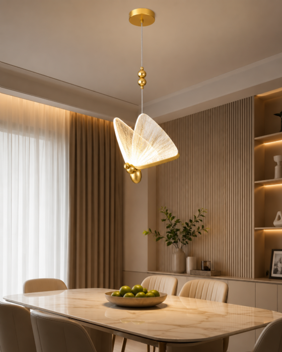 Pendente LED Borboleta 22 x 22 cm 6 W 3000 K Bivolt Dourado QD05101 Sindora
