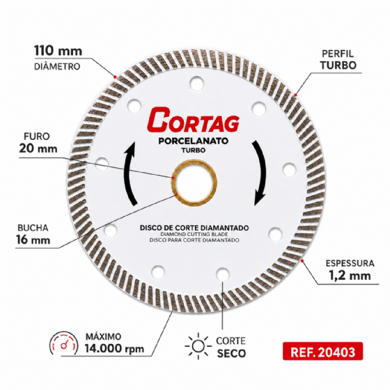 Disco Diamantado para Porcelanato Eco 110 mm 60863 Cortag