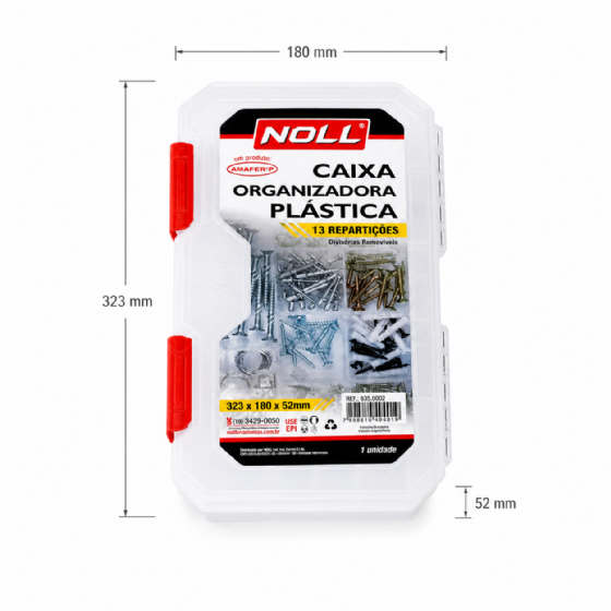 Caixa Organizadora Plástica com 13 Repartições 323 x 180 x 52 mm 635.0002 Noll