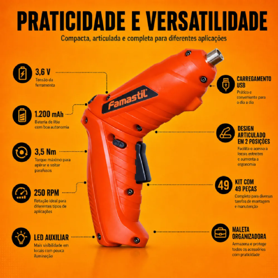 PARAFUSADEIRA FAMASTIL 3,6V C/ACESSORIOS F23.05
